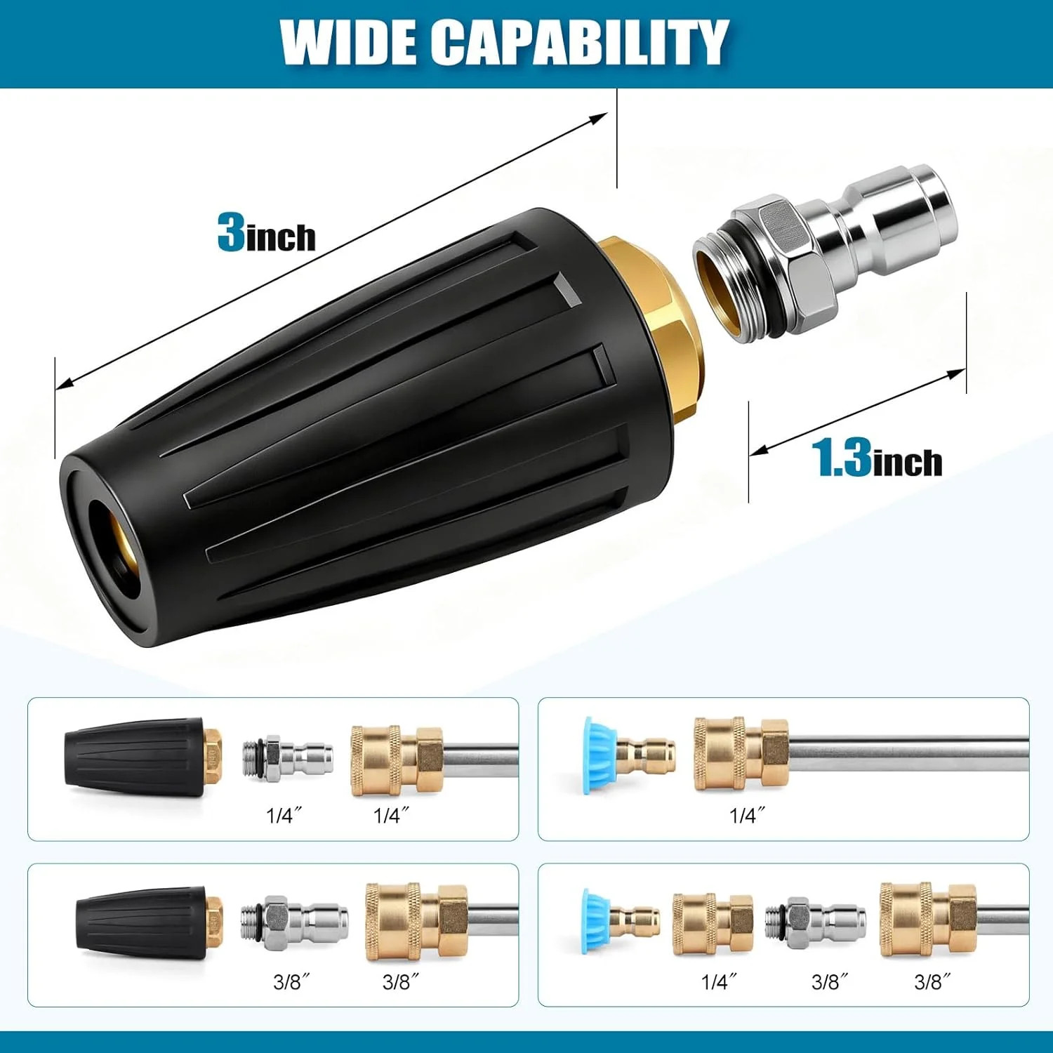 FIDISP Pressure Washer Tips Turbo Nozzle 4000 PSI, Rotating Pressure Washer Nozz