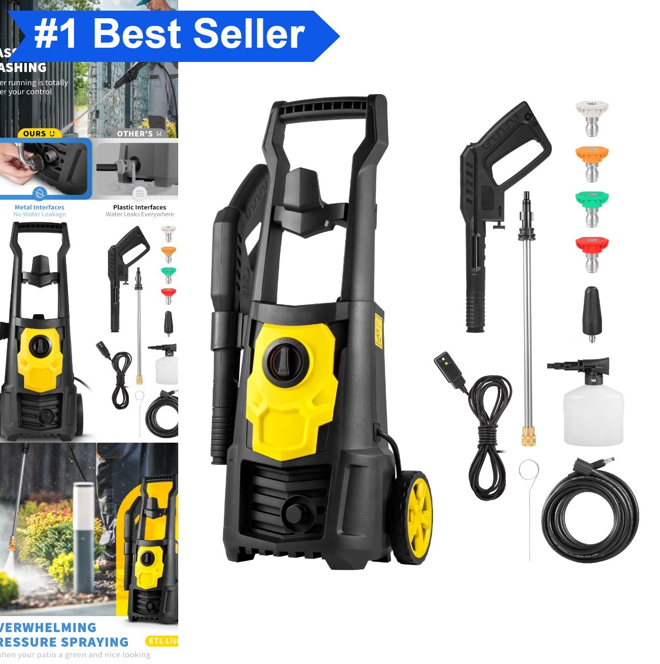 Cold Electric Pressure Washer 2000 PSI 1.65 GPM 120 V 5 Nozzles Foam Cannon