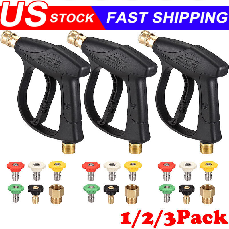 1/4″ High Pressure Washer Gun 4000 PSI Car Wash Foam Spray Short Wand w/5 Nozzle