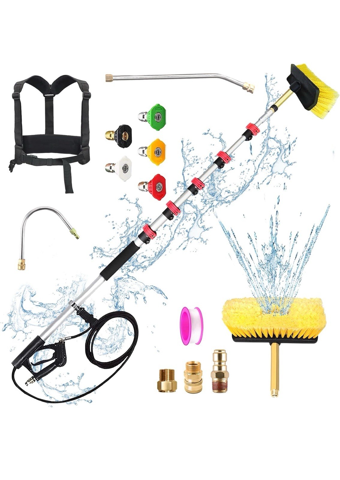 Pressure Washer Extension Wand 18FT with Brush Attachment Nozzle Tips Belt Ha…