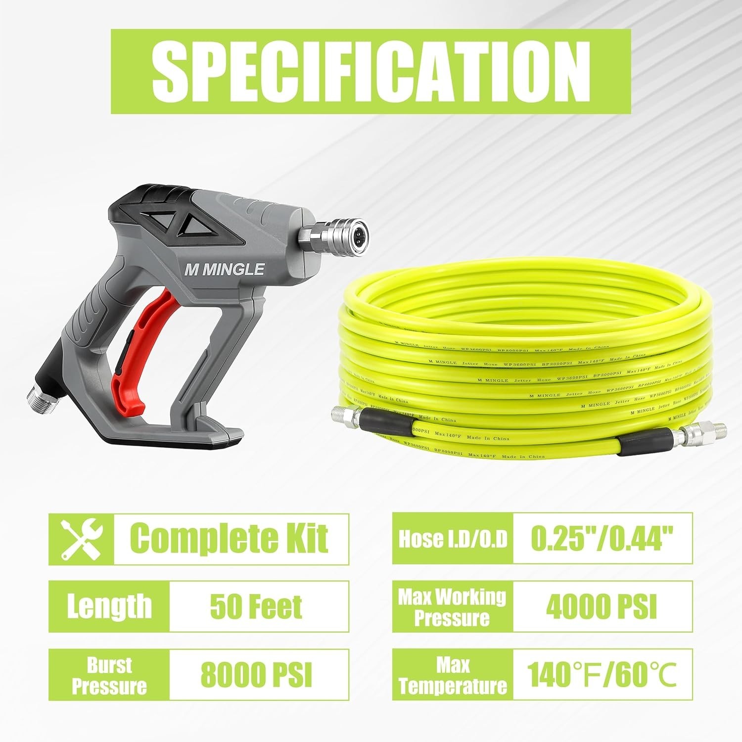 Sewer Jetter Kit for Pressure Washer 50 FT, Drain Cleaner Hose with Power Was…