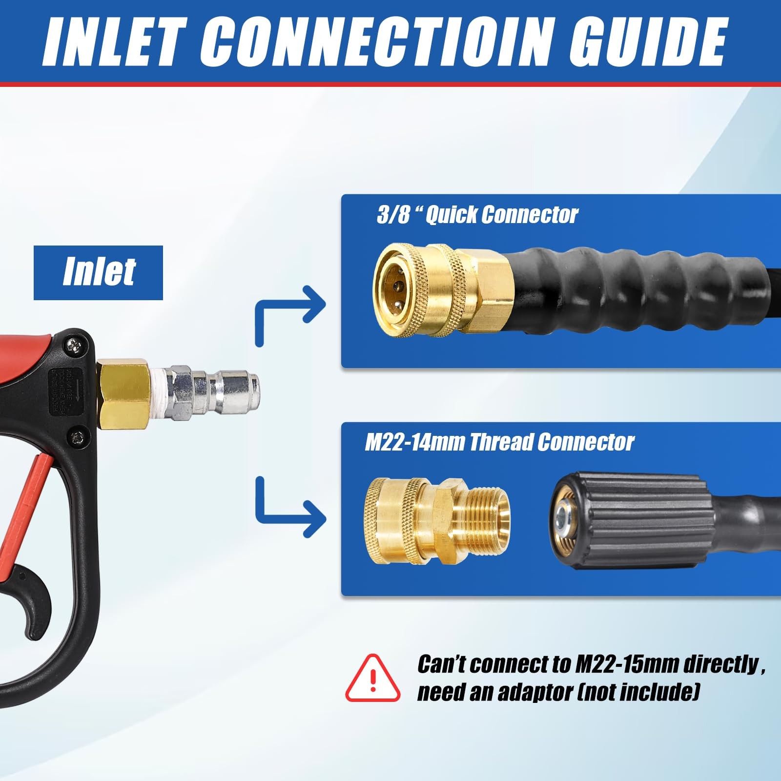 Short Pressure Washer Gun Swivel 4000 PSI Car Wash 3/8 Male Plug 5 Tips