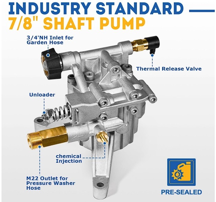 7/8″ Vertical Pressure Washer Pump 3100 PSI 2.5 GPM Rear Inlet/Outlet