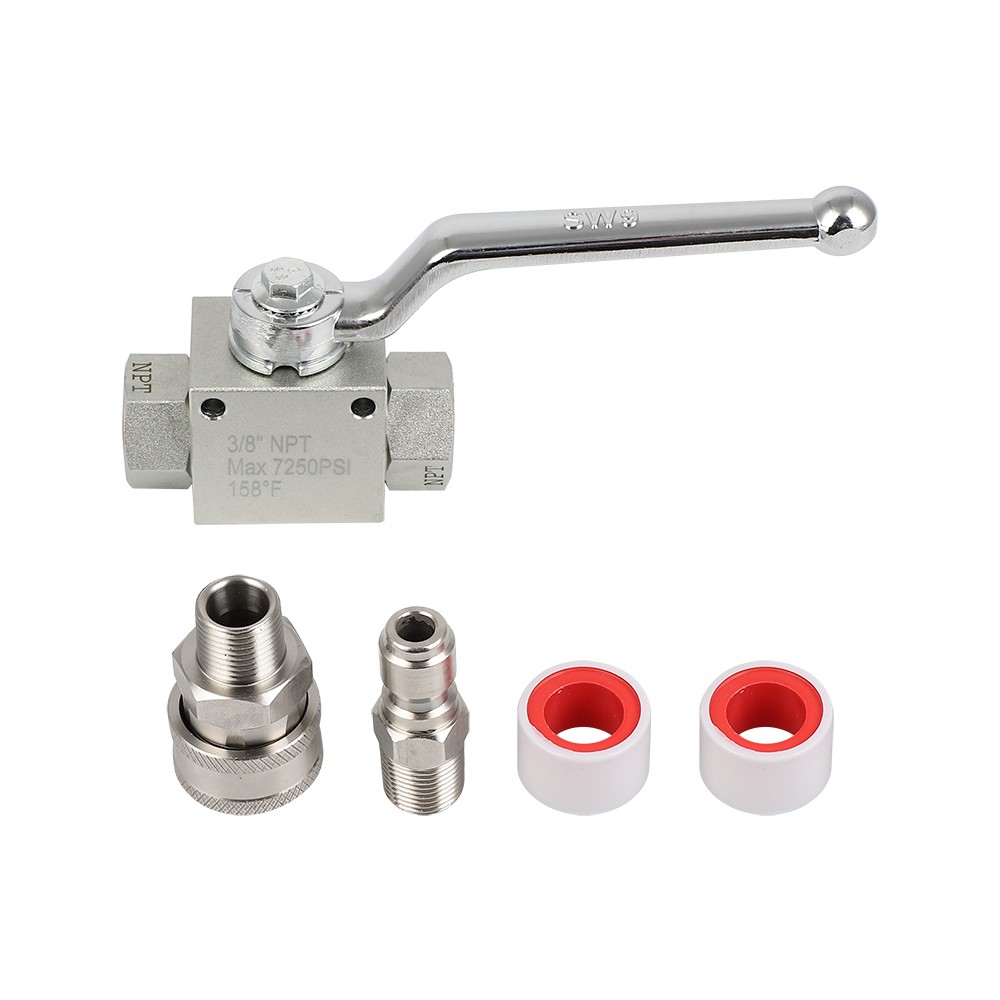 Stainless Steel High Pressure Washer Ball Valve Kit for Power Washer Hose 3/8 In