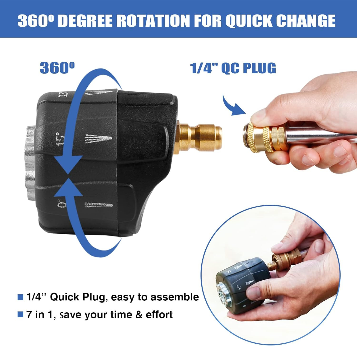 Pressure Washer Nozzle, 7-In-1 Quick Changeover Nozzle, Adjustable