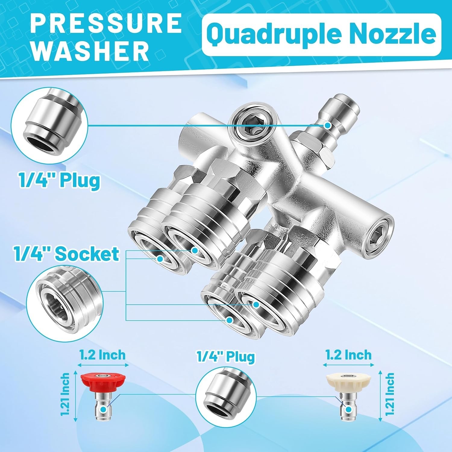 Quadruple Pressure Washer Tips, 4 in 1 Power Washer Nozzle, 4 Nozzle for Pres…