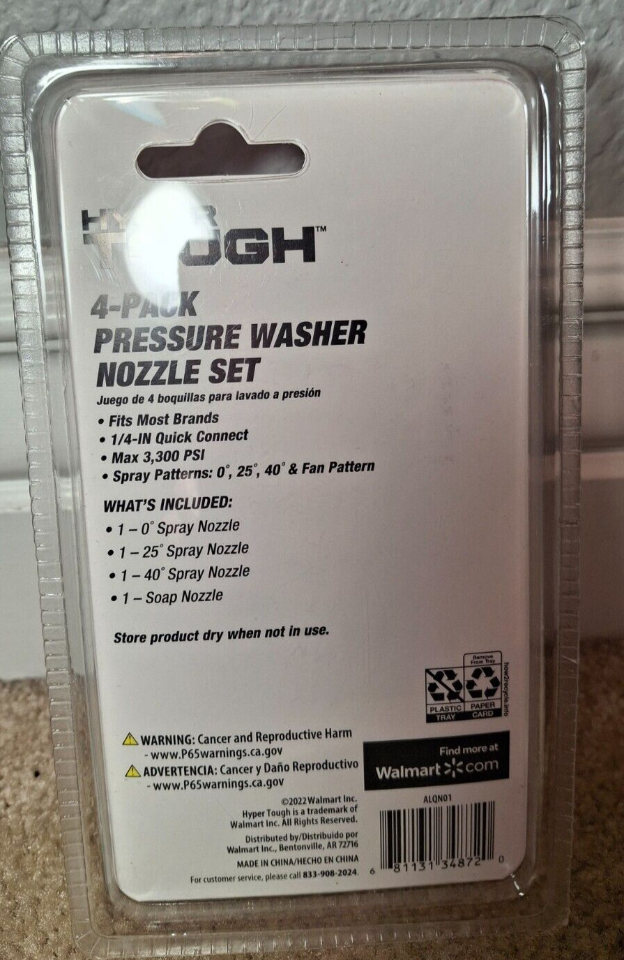 HYPER TOUGH 4-PACK PRESSURE WASHER NOZZLES, QUICK CONNECT, NEW, ALQN01