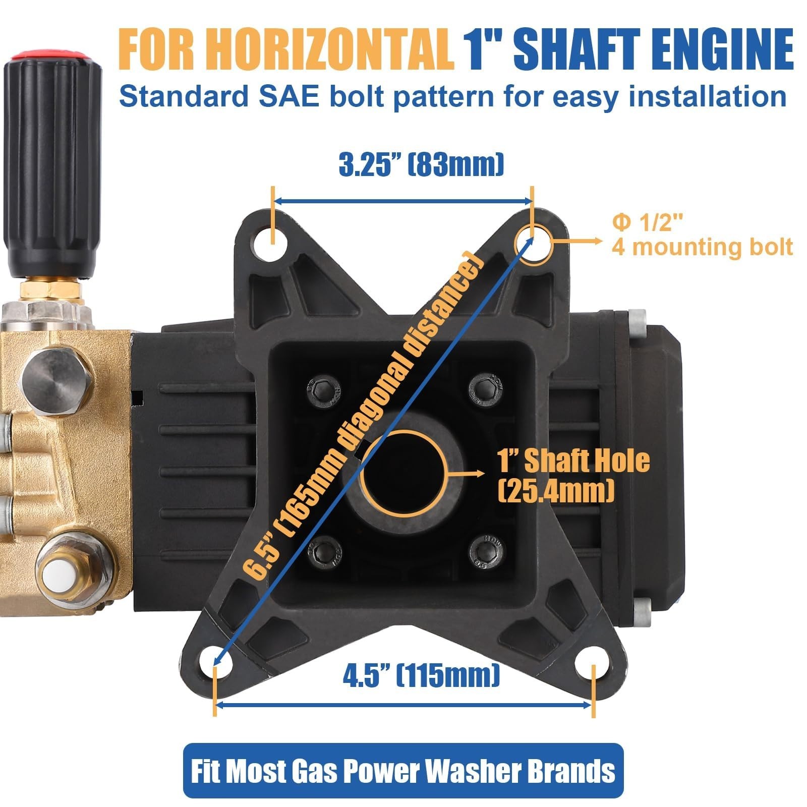 Pressure Washer Pump Power Washer Pump 1″ Shaft Horizontal 4000 PSI 4.4 GPM