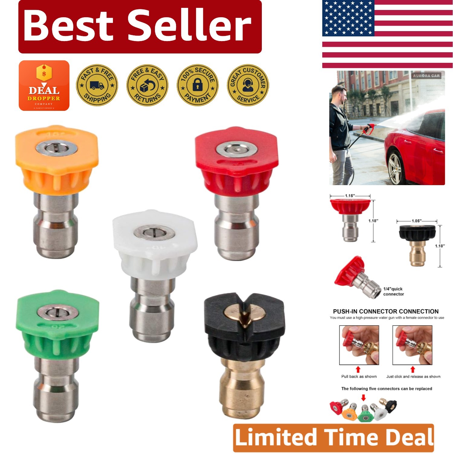 Versatile Pressure Washer Nozzle Tip Set – 5 Stainless Steel Tips for All Angles