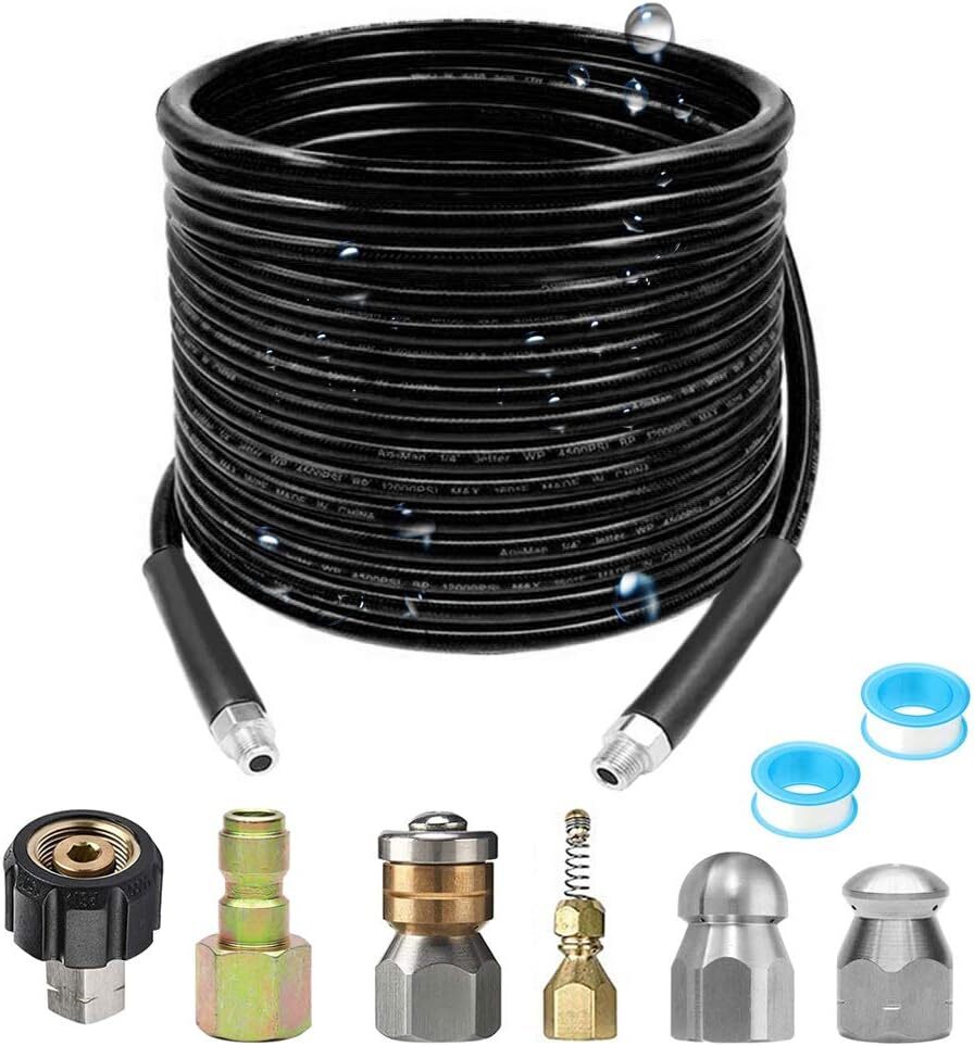 Pressure Washer Sewer Jetter Kit – 50Ft X1/4″ Hydro Drain Jetter Cleaner Hose
