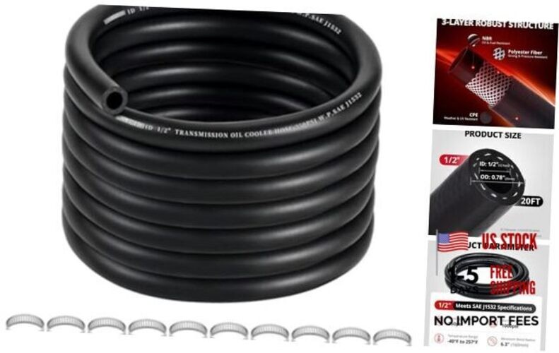 1/2″ Transmission Cooler Hose 20FT, SAE J1532 250 PSI Power Steering 1/2 20FT