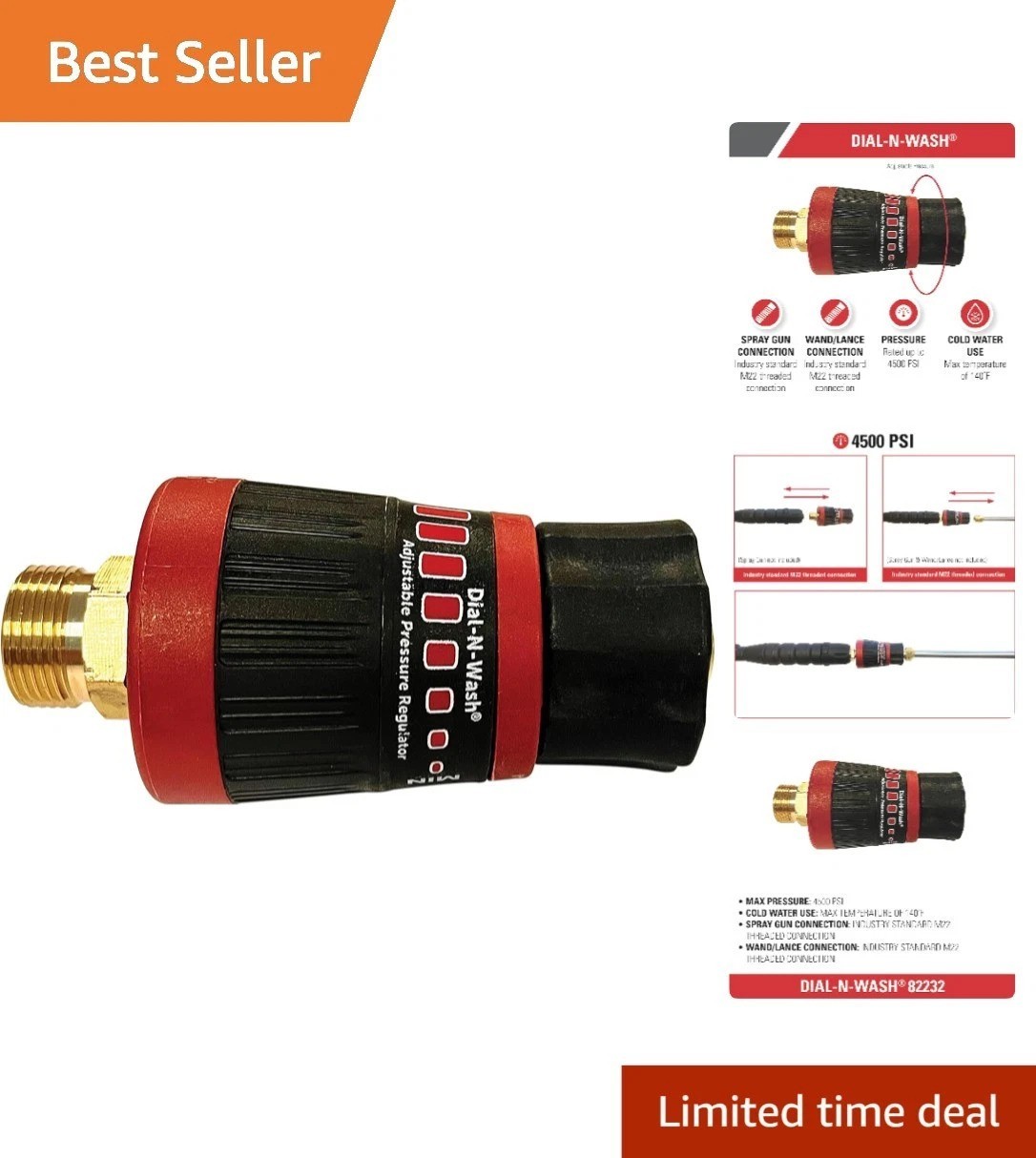 Twist Control Pressure Regulator for Power Washers Cold Water Only
