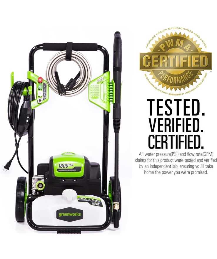 1800 PSI 1.2 GPM Pressure Washer (Open Frame) PWMA Certified