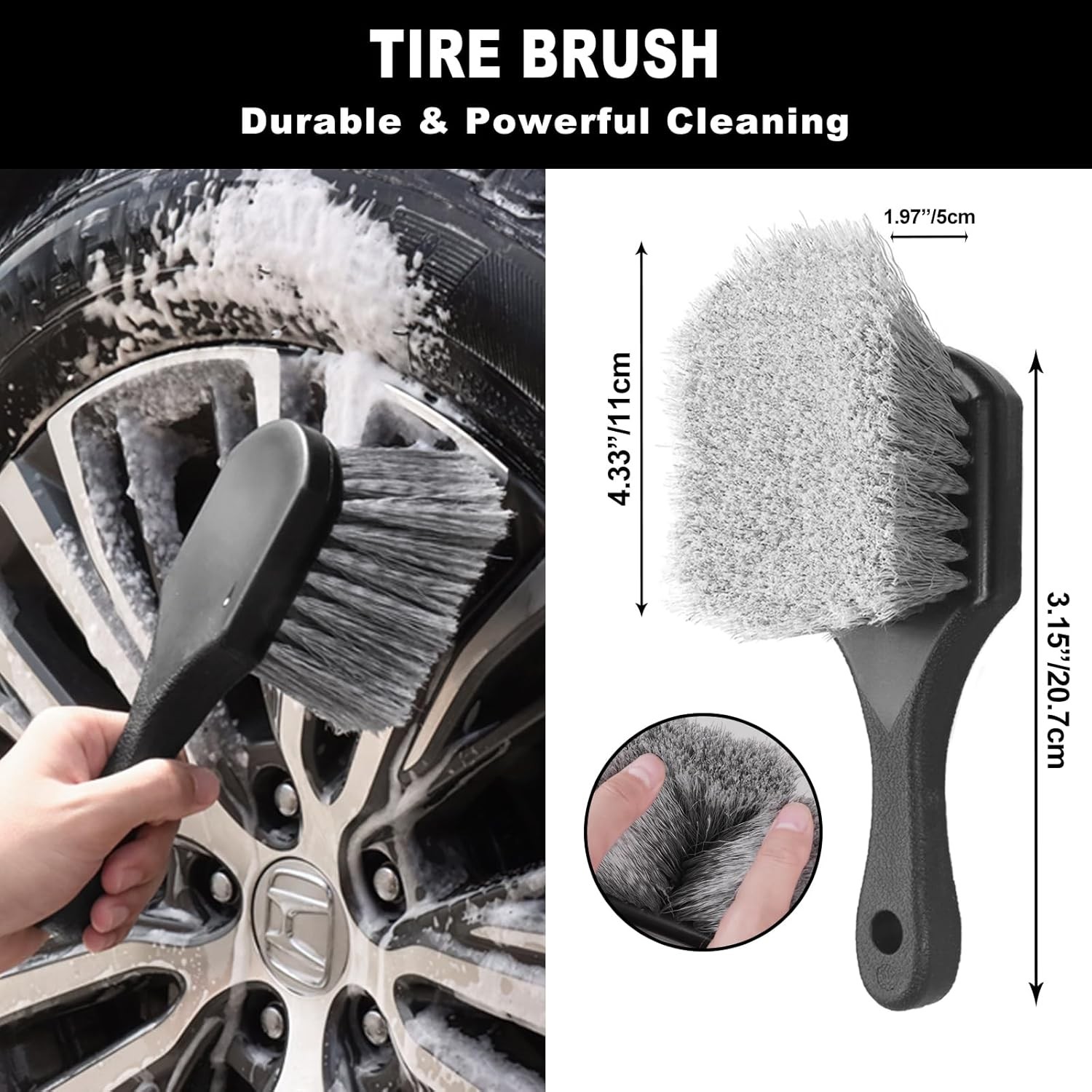 7Pcs Car Wheel Brush kit, Tire Brush, Cleaner Black