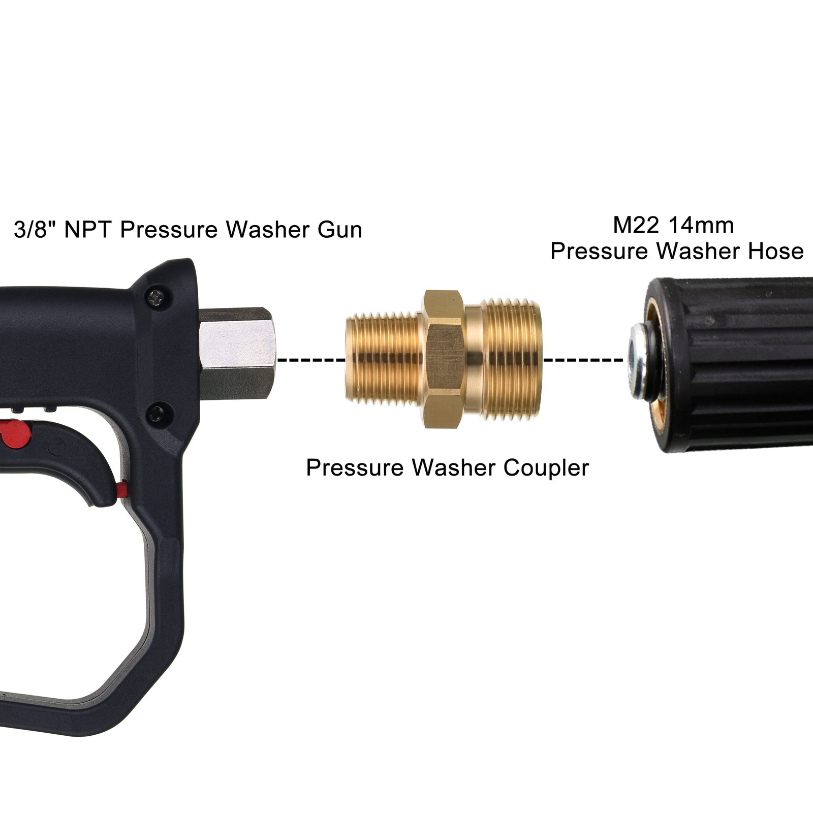 M MINGLE Pressure Washer Adapter, 3/8’’ NPT Male to M22 14mm Male, 4500 PSI