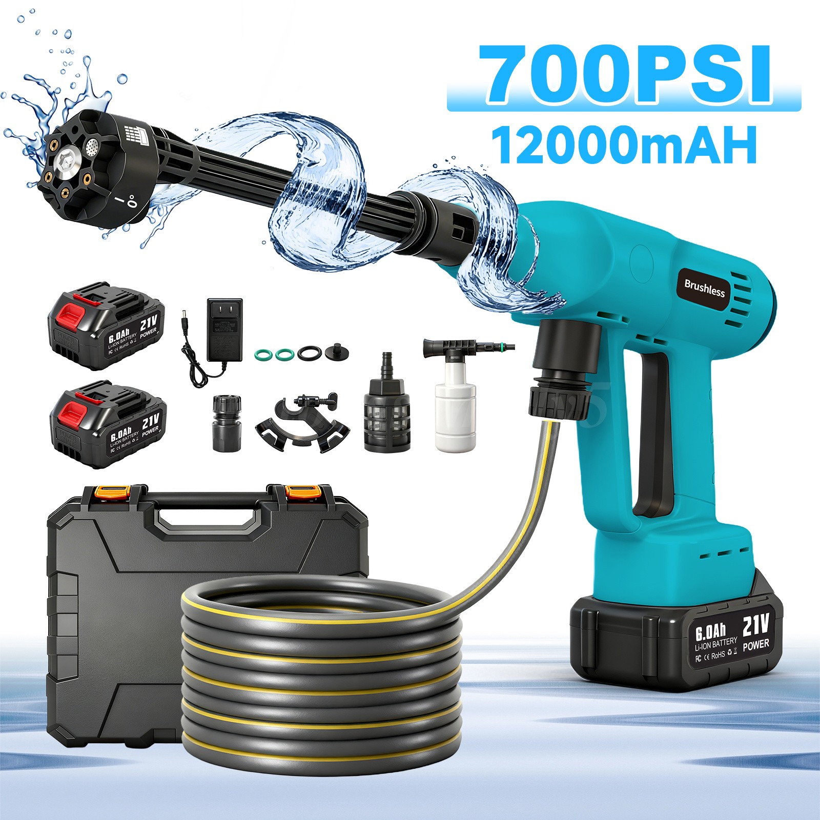 Portable Cordless Electric High Pressure Water Spray Gun Car Washer Cleaner Tool