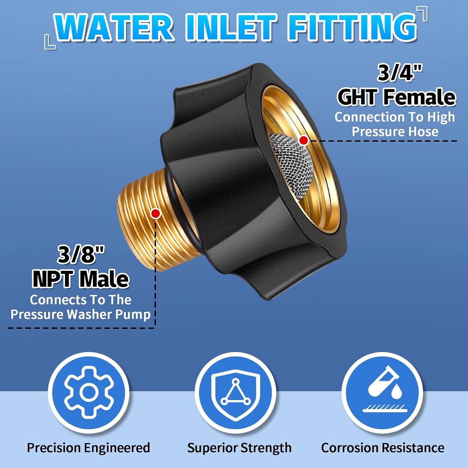 Brass Water Inlet Fitting for Simpson Pressure Washer Pump Replacement
