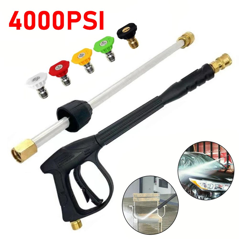 4000PSI High Pressure Power Washer Spray Gun Wand Lance Nozzle Tips Hose Kit M22