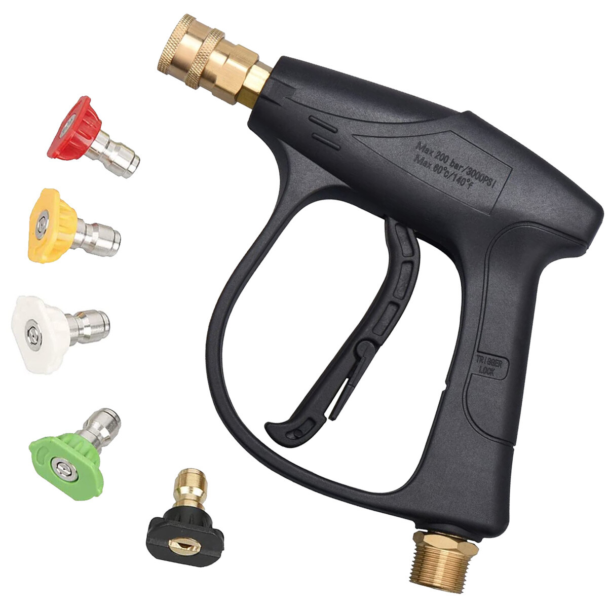 1/4″ High Pressure Washer Gun 4000 PSI Car Wash Foam Spray Short Wand w/5 Nozzle