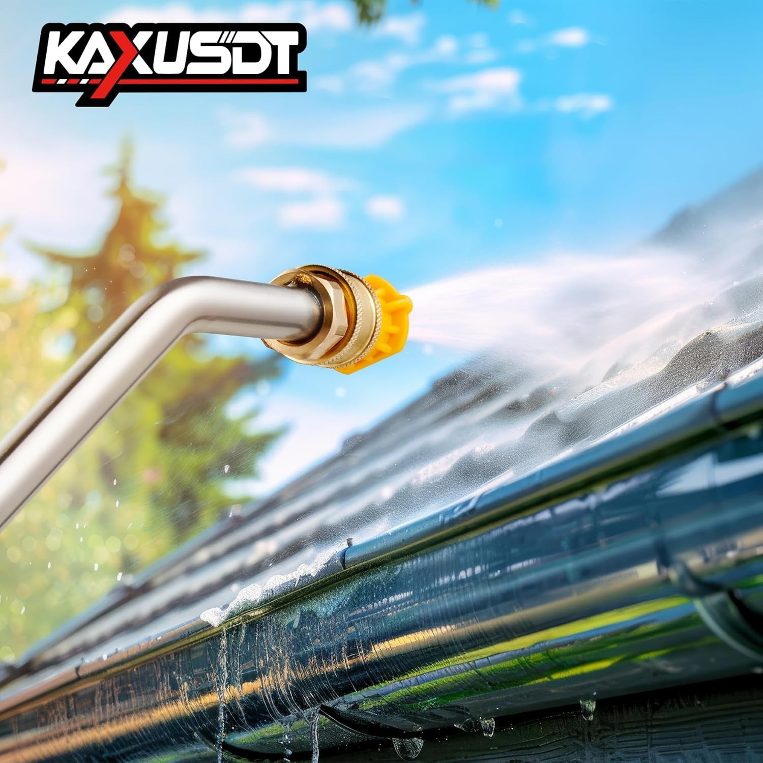 24FT Telescoping Washer Wand 4000PSI 7 Nozzles Belt Gutter Roof Cleaning