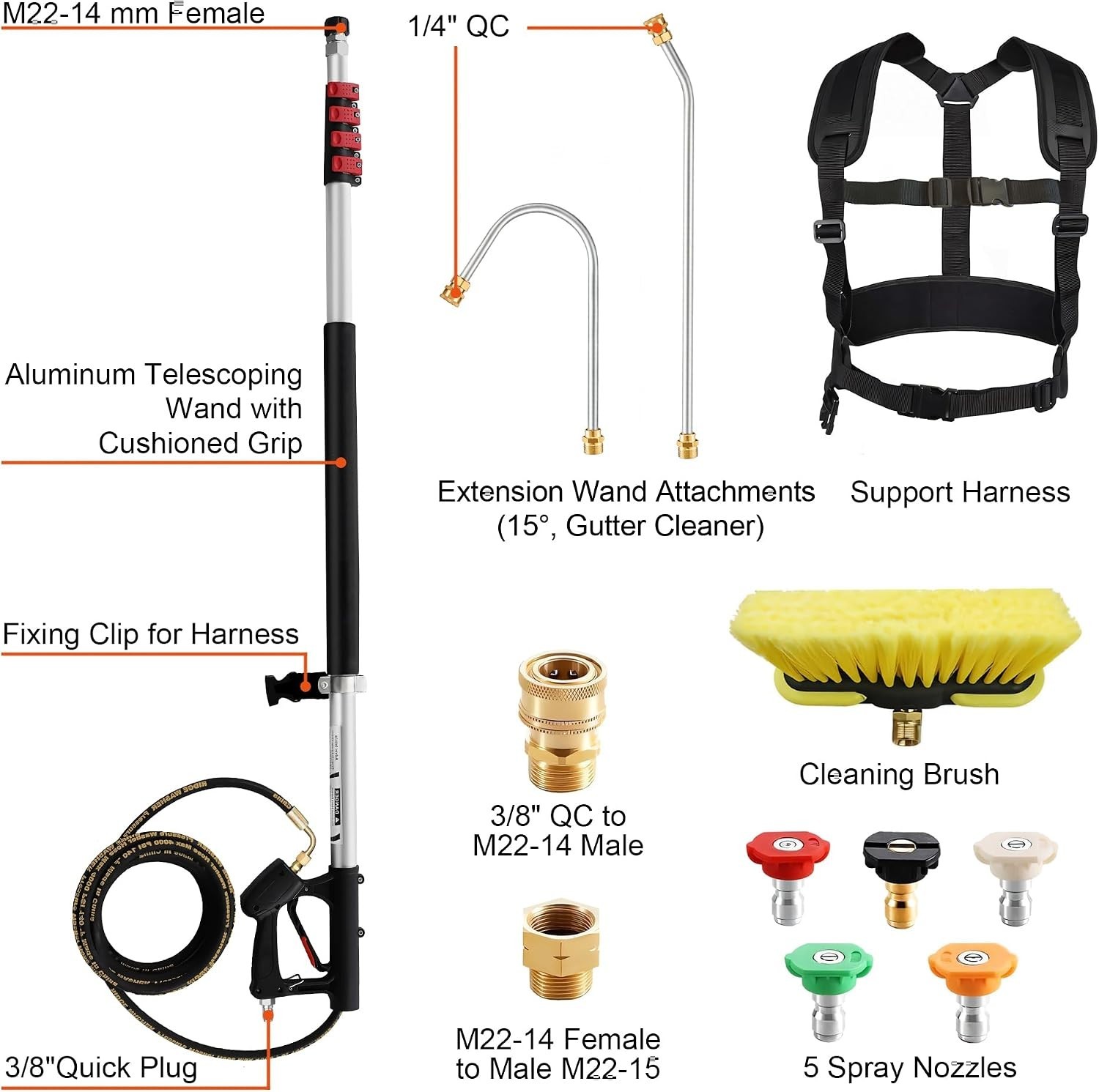 Lightweight 24 Feet Pressure Washer Extension Wand Ideal for Hard to Areas