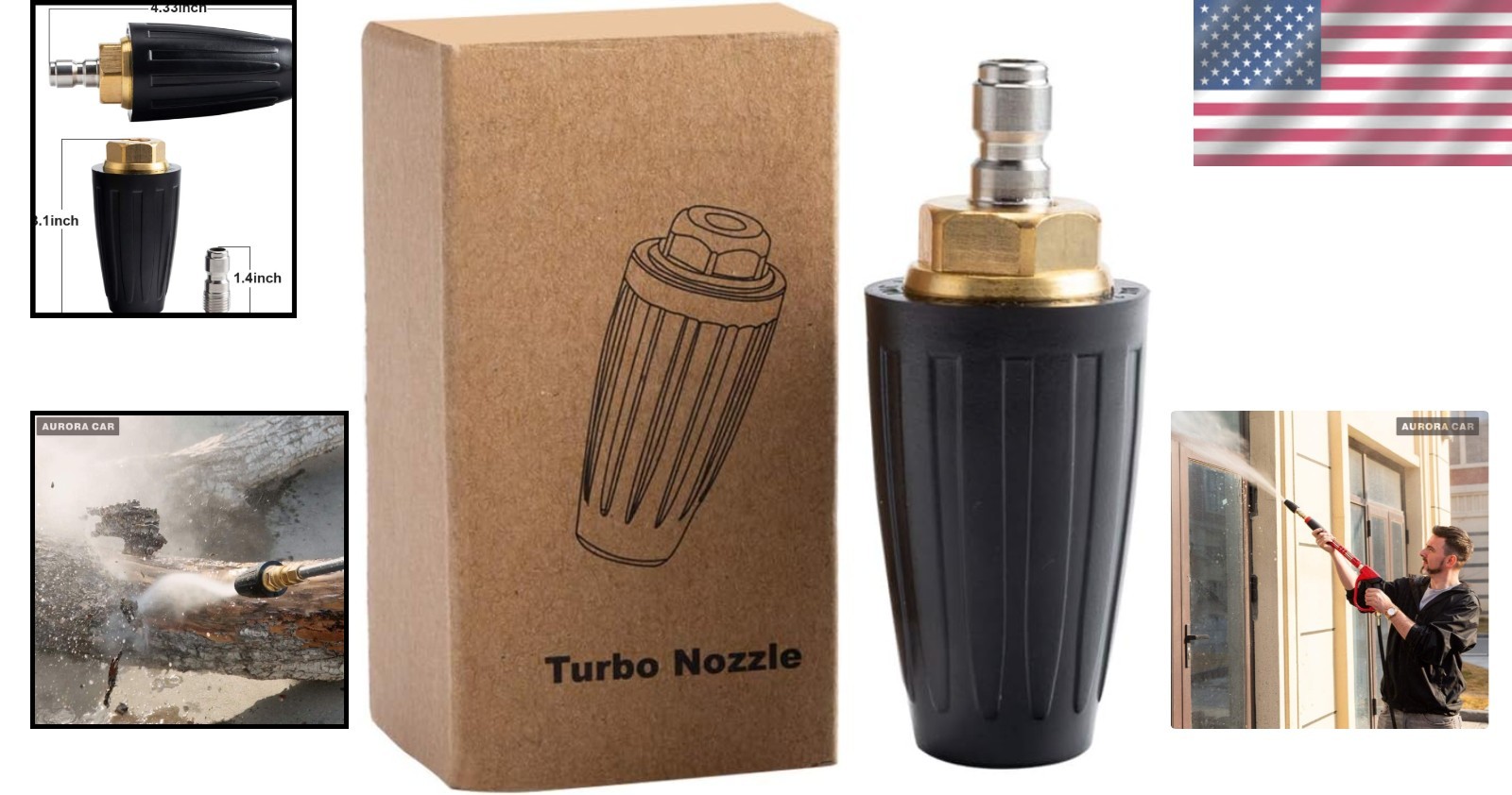 Turbo Pressure Washer Nozzle with Rustproof Design – Connects to 1/4” Fittings