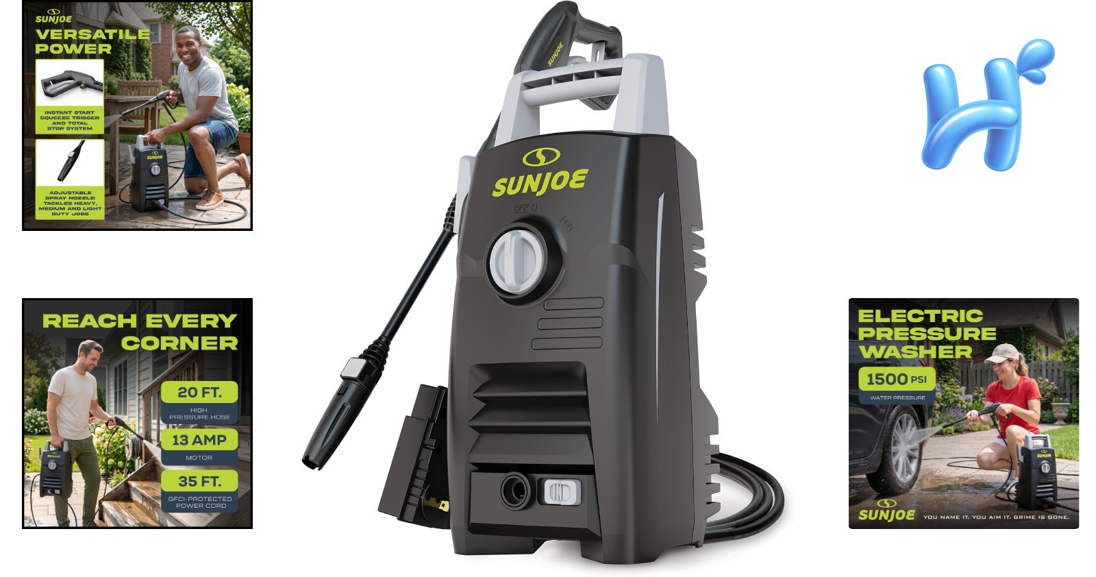 Electric Pressure Washer 1600 PSI with Adjustable Wand & 20ft Hose, Lightweight