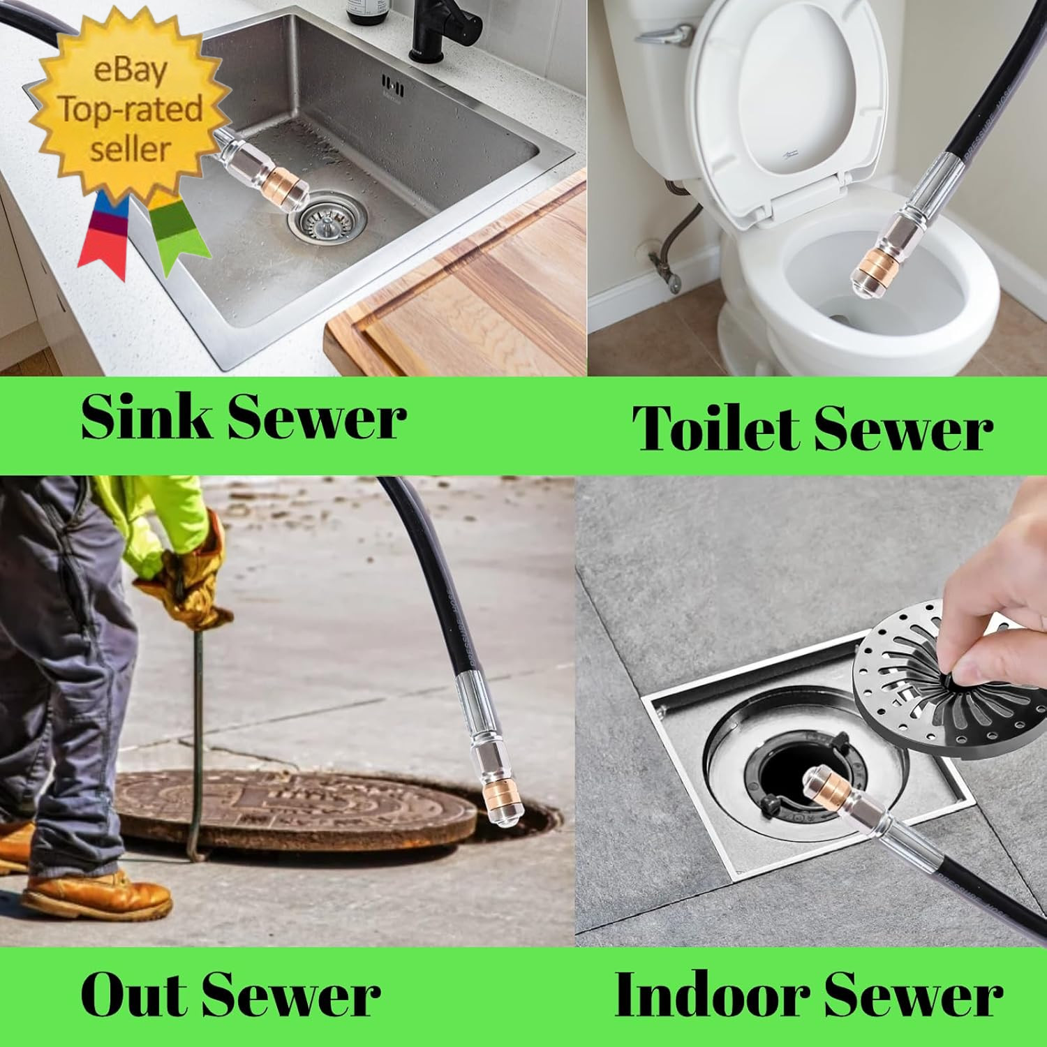Sewer Jetter Kit for Pressure Washer 5800 PSI Drain Cleaner Hose 1/4 Female Npt,