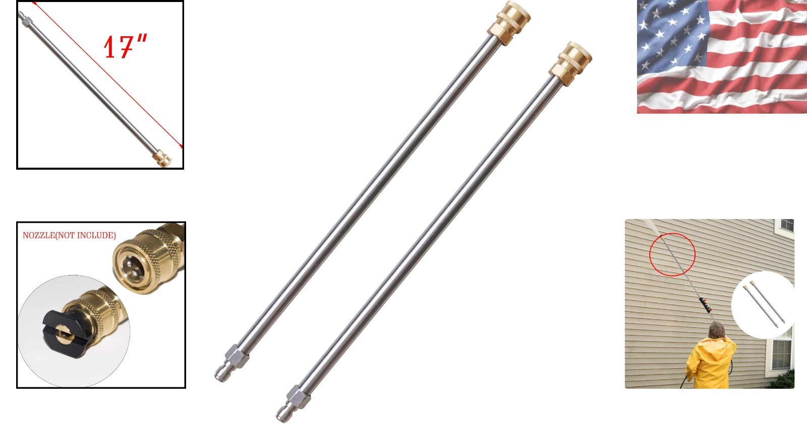 Professional-Grade 2-Pack Stainless Steel Pressure Washer Wands, 4,000 PSI