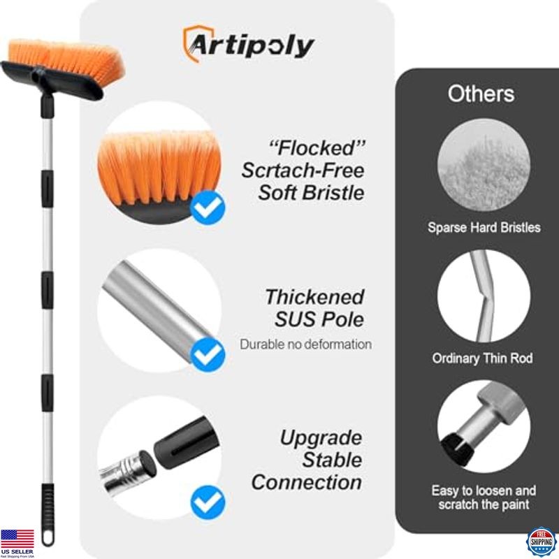 65″ Car Wash Brush with Extension Pole, Soft No Scratch Cleaning Tool for