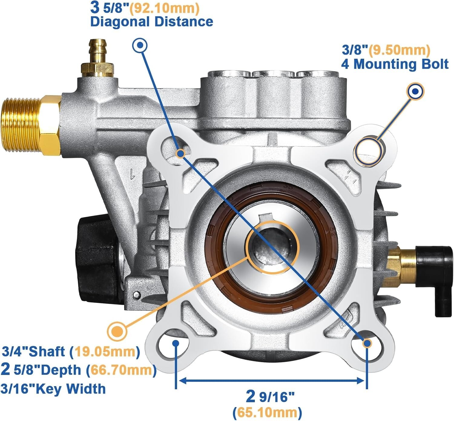 TOOLCY 3/4″ Shaft Horizontal Pressure Washer Pump, 2600-3400PSI @ 2.5 GPM