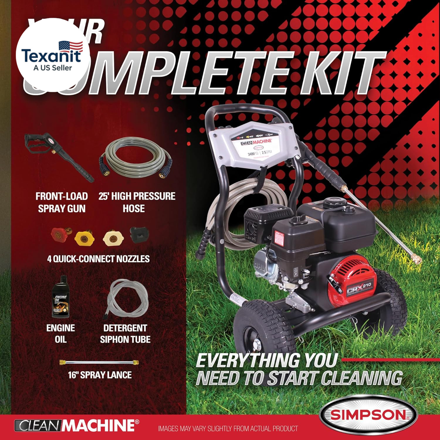 3400 PSI Gas Pressure Washer, 2.5 GPM Residential Power Washer, Cold Water, 25′