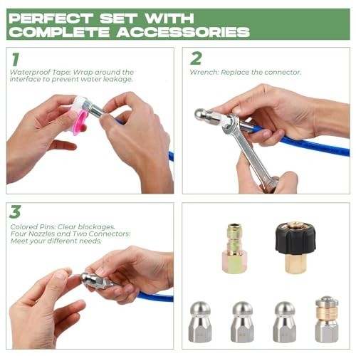 150FT Sewer Jetter Kit for Pressure Washer, 5800 PSI Drain Cleaner Hose & Nozzle