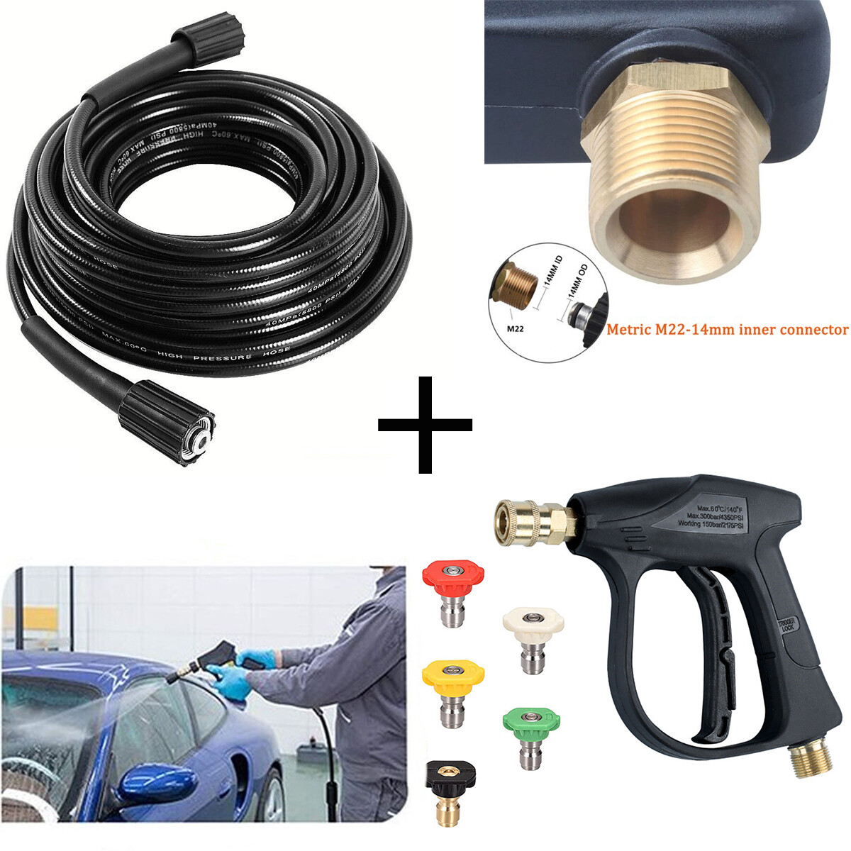 1/4″ High Pressure Washer Gun + 50FT High Pressure Washer Hose 5800PSI