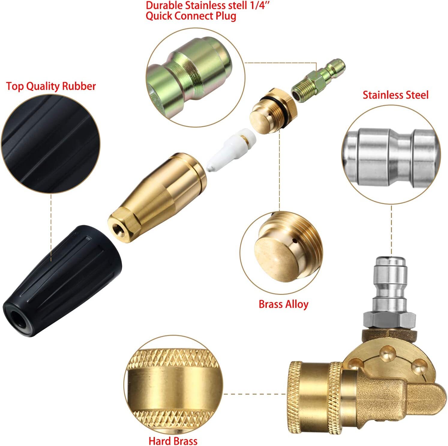 4000 PSI Pressure Rotating Turbo Nozzle Quick Connector & 7pcs Spray Nozzle Tips