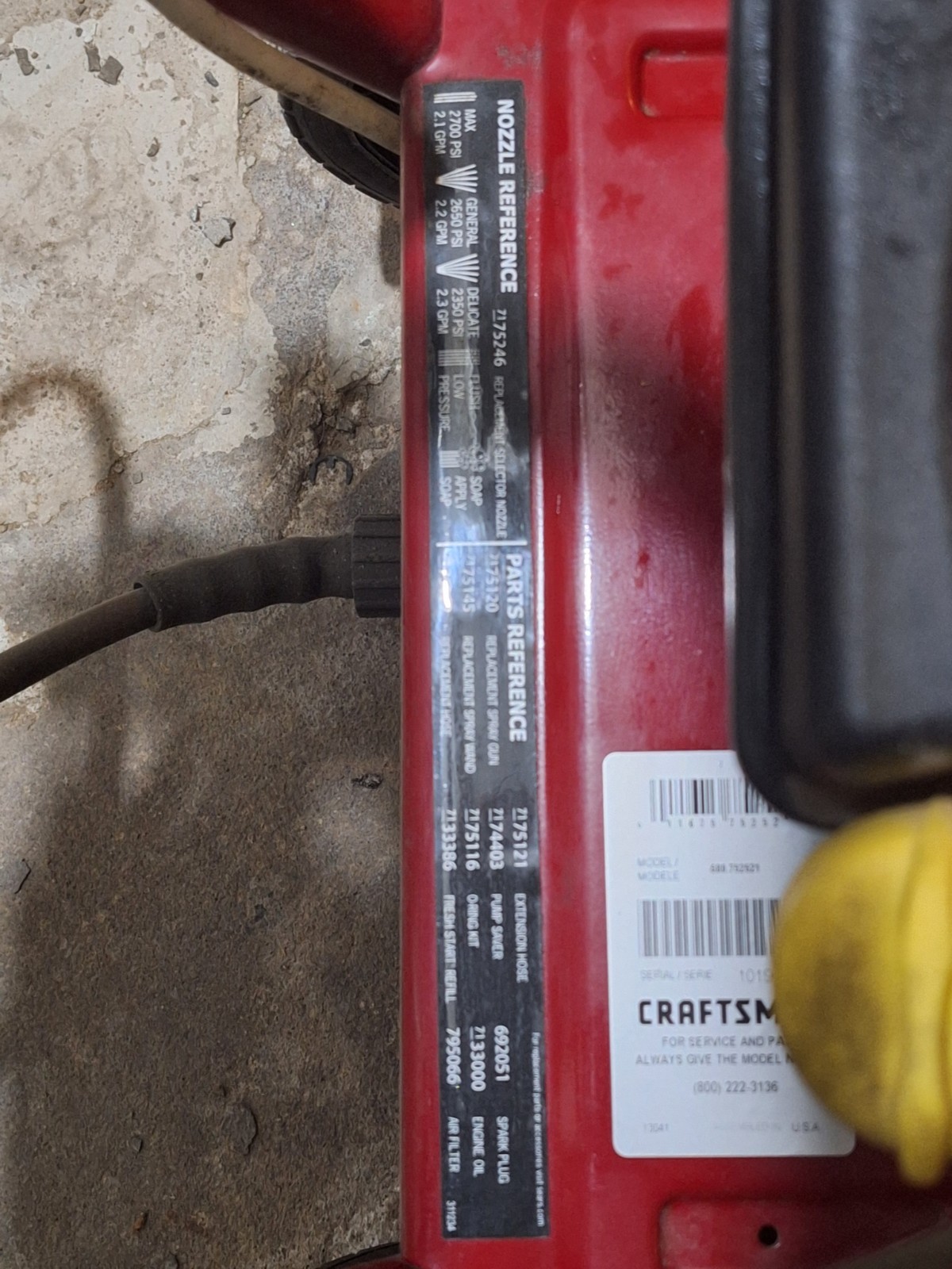 Craftsman pressure/power washer Model#580.752521