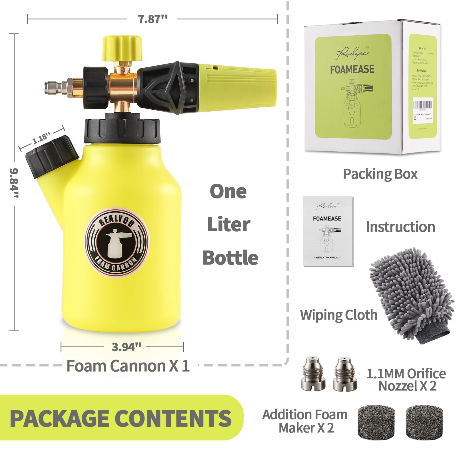 Foam Cannon up to 4500 PSI, Pressure Washer Foam Cannon with 1/4” Quick Connect