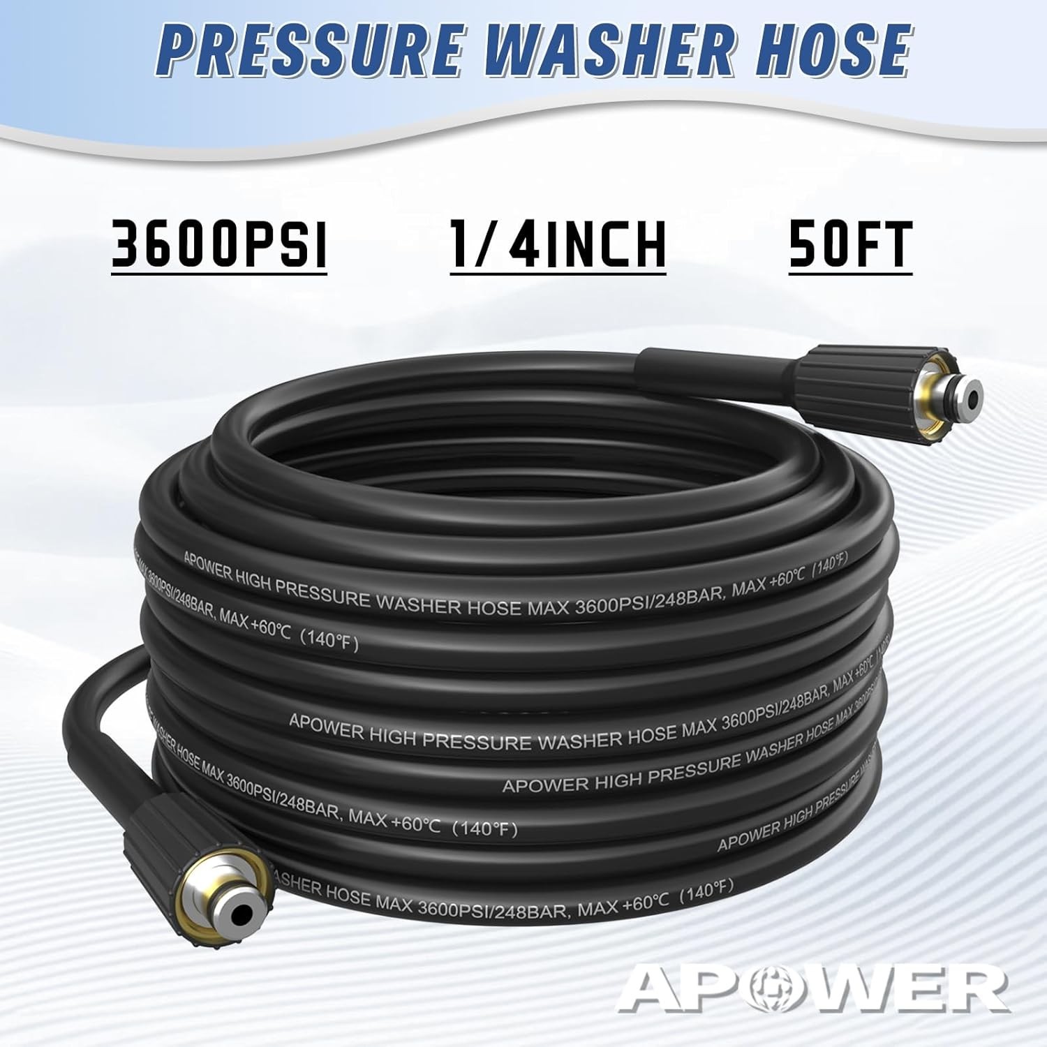 PVC Pressure Washer Hose 50FT x 1/4″ 3600 PSI Power Washer Extension Hose Hig…