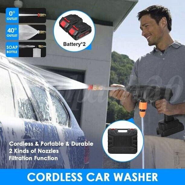 Cordless Electric High Pressure Water Spray Car Gun Portable Washer Gun 2Battery