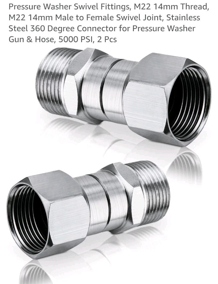 Pressure Washer Swivel Fitting M22 14mm Male to M22 Female 360 Joint 5000PSI