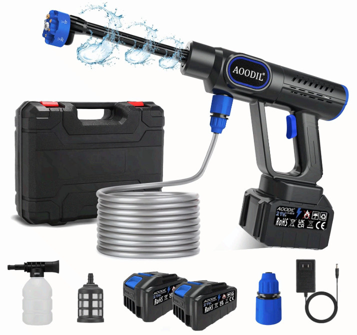 Cordless Portable Washer, Battery Powered, 6-in-1 Nozzle, 16FT Hose, Car Washer