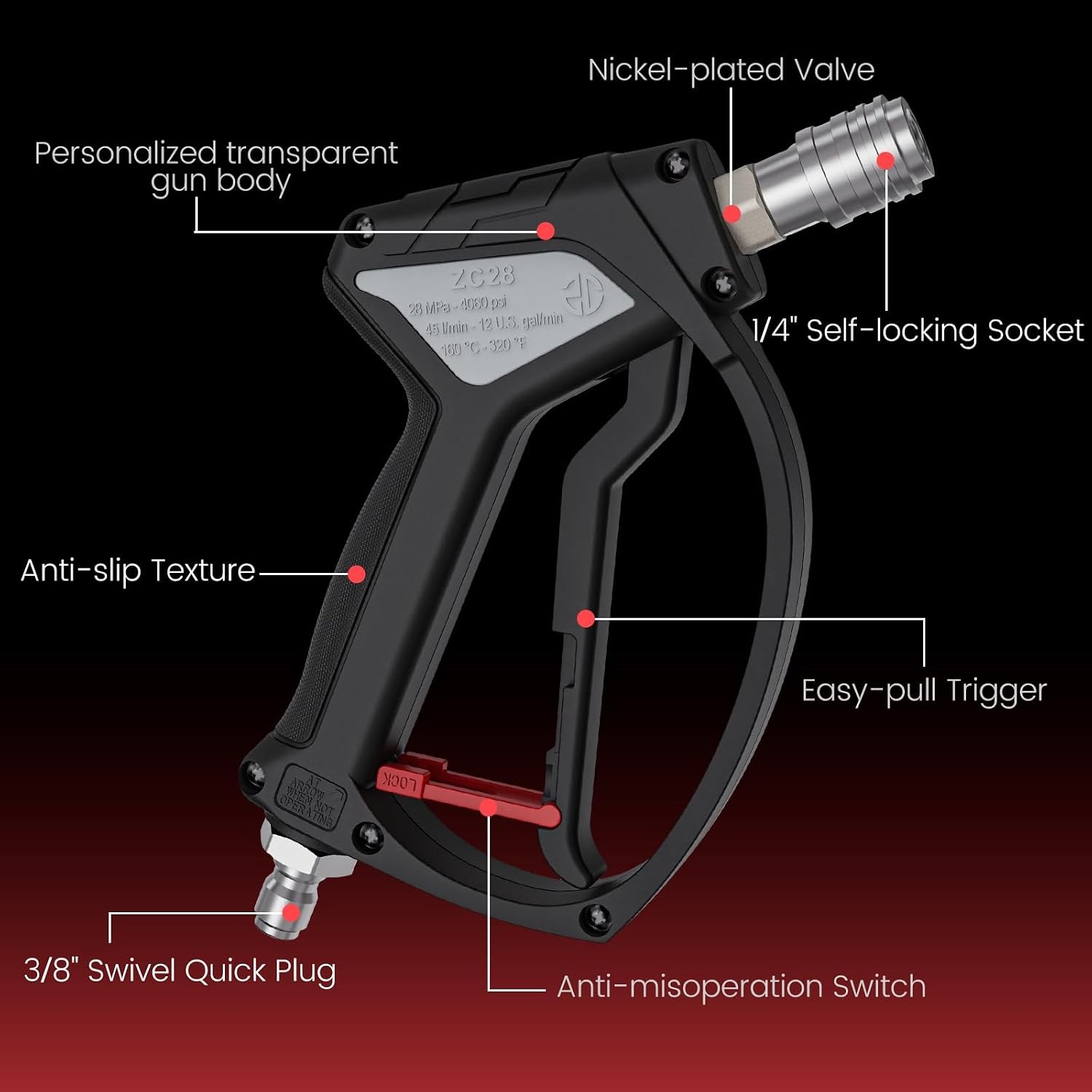 4060 PSI Short Pressure Washer Gun, 3/8″ & 1/4″ Quick Connect Coupler