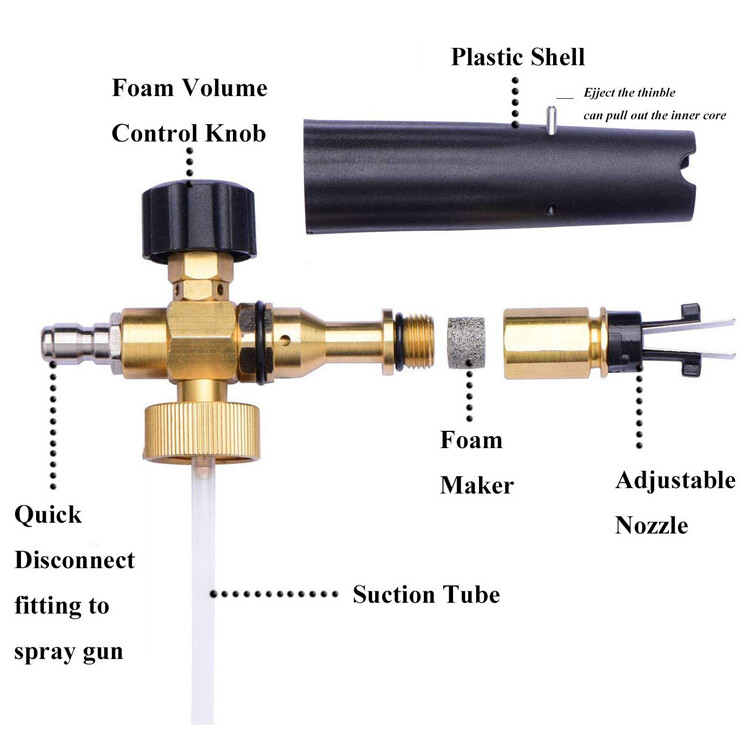 Foam cannon for car wash with 1/4 adapter (1.15m or 1.25 mm orifice)