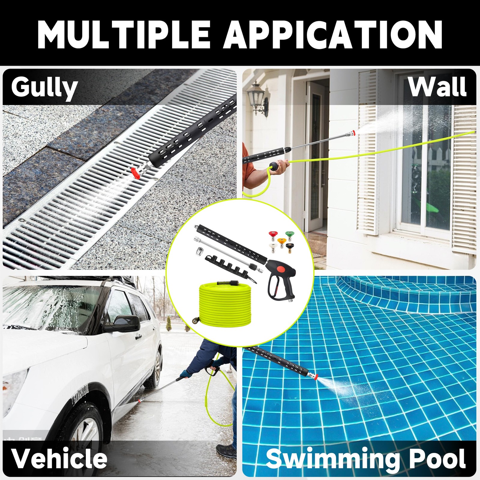 M MINGLE Pressure Washer Hose and Gun Kit, 50 FT Power Washer Hose with 5 Noz…