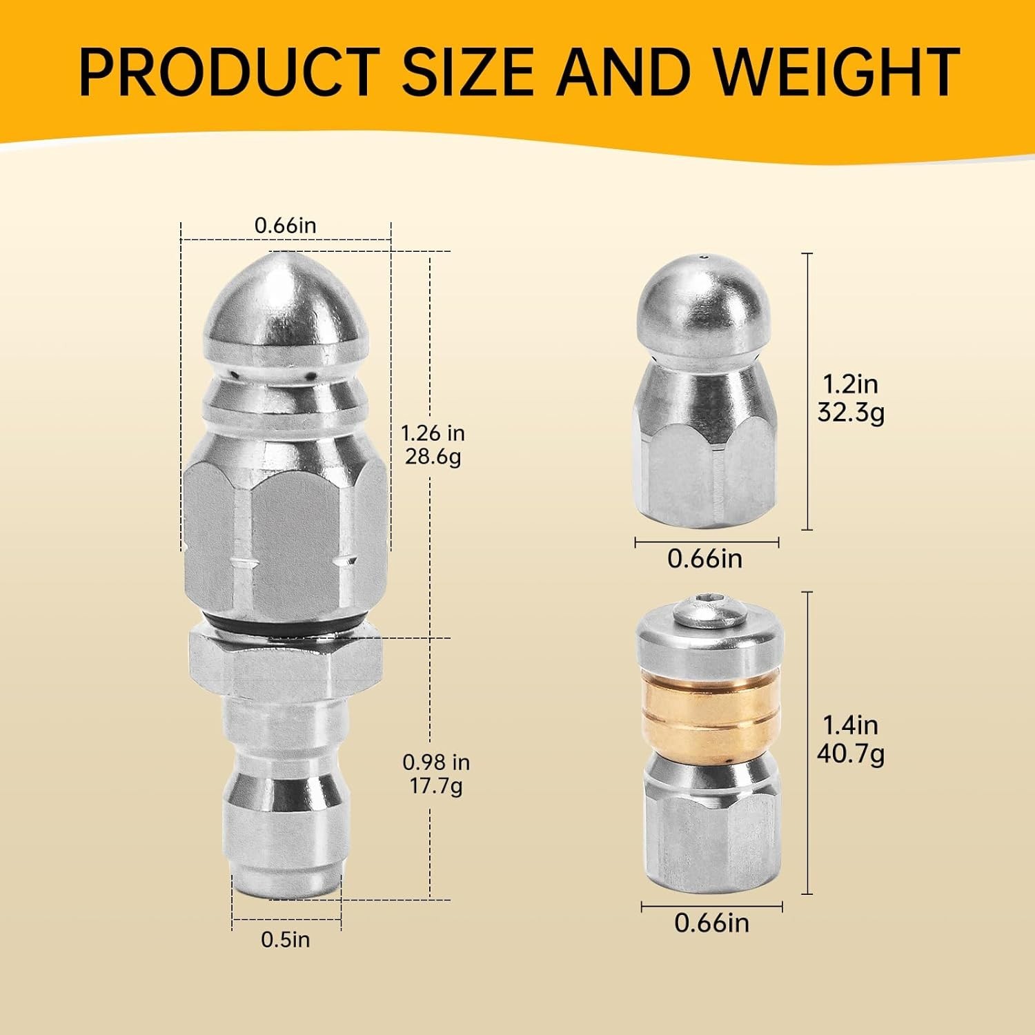 3-Pack Stainless Steel Sewer Jetter Nozzle Kit for High-Pressure Drain Cleaning
