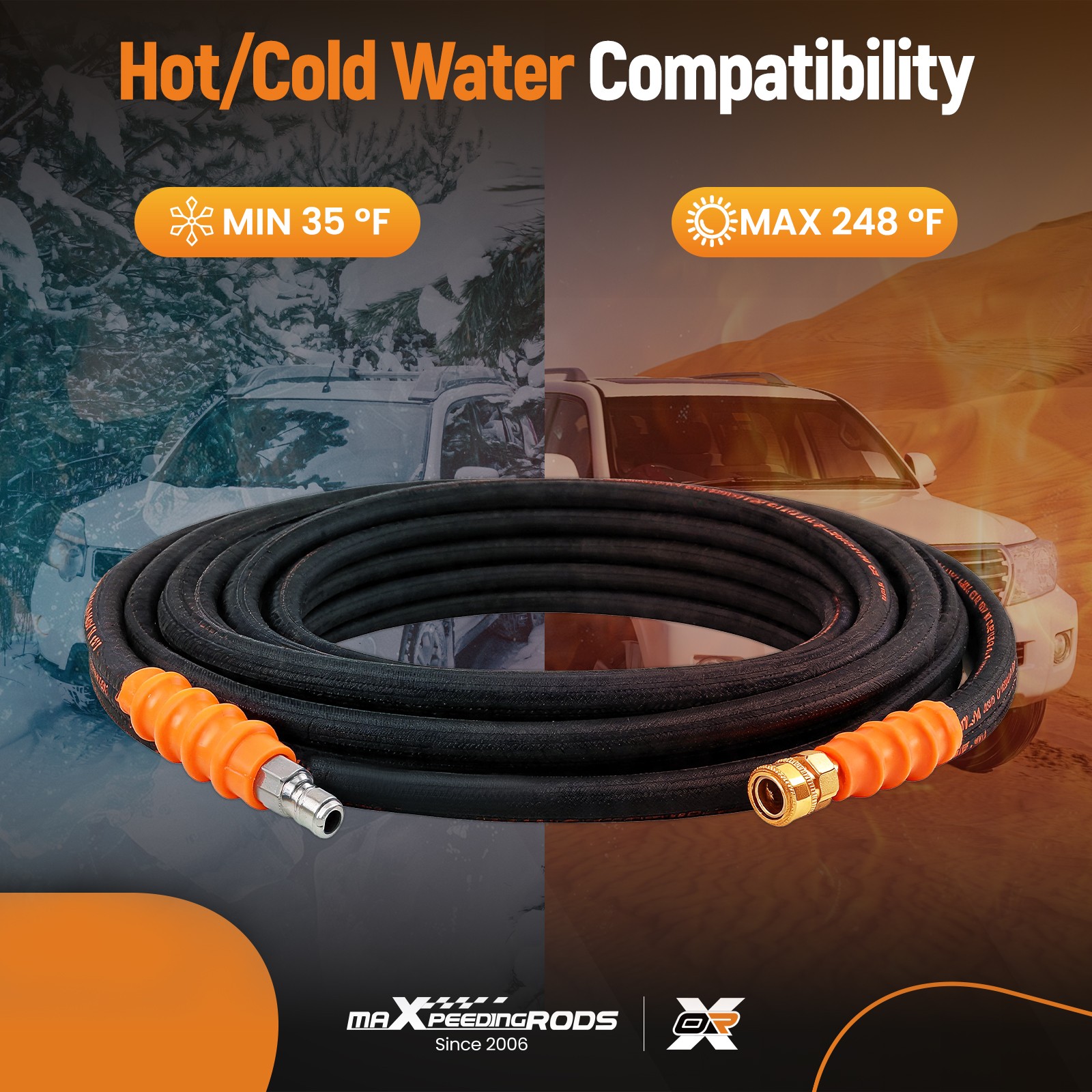3/8″ Quick Connect Pressure Hose 5FT 4800PSI Steel Wire Braided Rubber Black