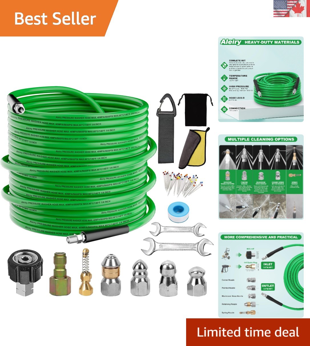 Versatile 100FT Sewer Jetter Kit – High Pressure Hose & Multi-Surface Cleaning