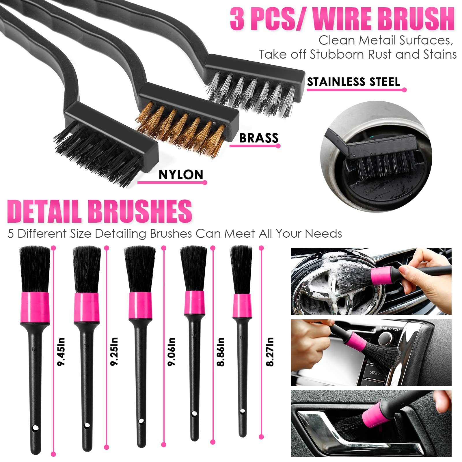 Viewsun 17pcs Car Cleaning Kit, Pink Interior Detailing Kit 17PCS,