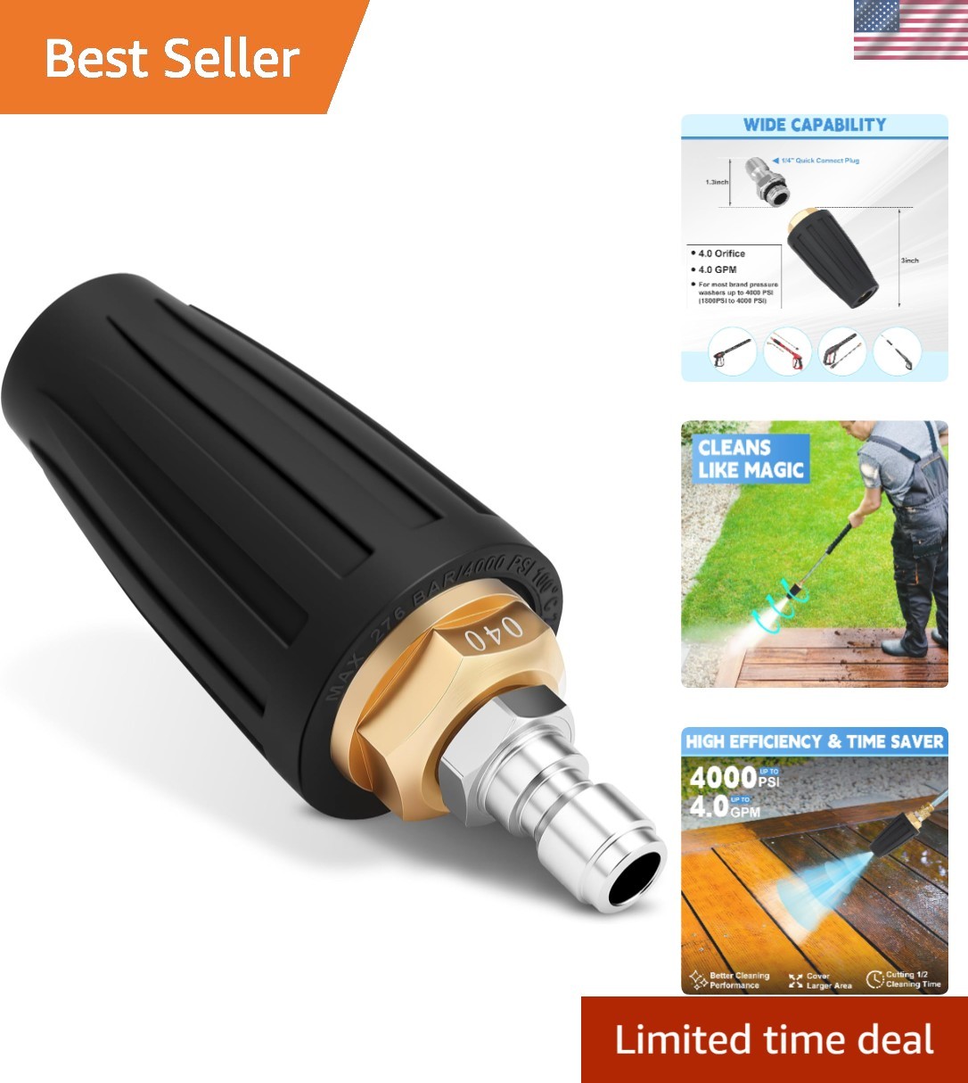 4000 PSI Turbo Nozzle for Pressure Washers – 4.0 GPM, Quick Connect