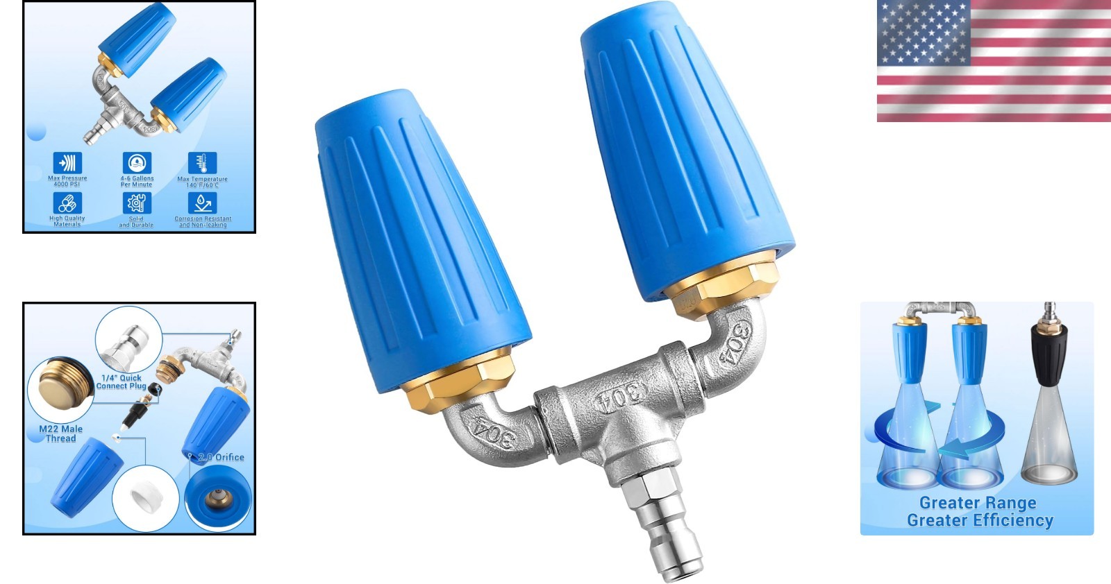 Stainless Steel Dual Turbo Nozzle for Pressure Washers – 4000 PSI Performance